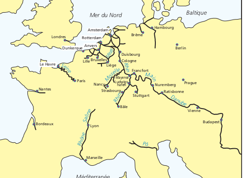 Carte des voies fluviales avec un tirant d'air minimum de 5 m