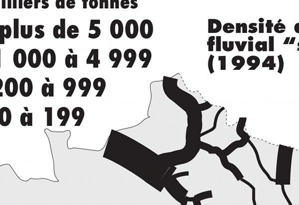 Densité de trafic de marchandises sur les voies navigables françaises - 1994