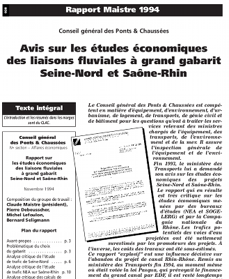 Avis sur les études économiques sur les liaisons fluviales Seine-Nord Saône-Rhin