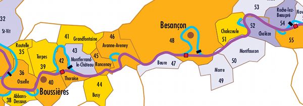 Les 136 communes directement concernées par le projet de grand canal Saône-Rhin