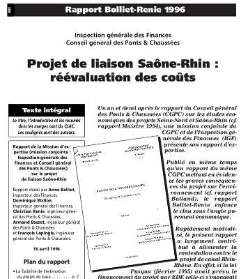 Projet de liaison Saône-Rhin: réévaluation des coûts