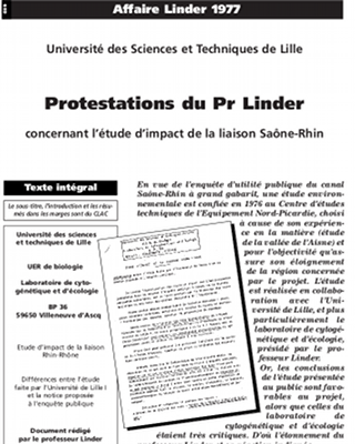 Protestations du Pr Linder sur l'étude d'impact environnemental de Saône-Rhin